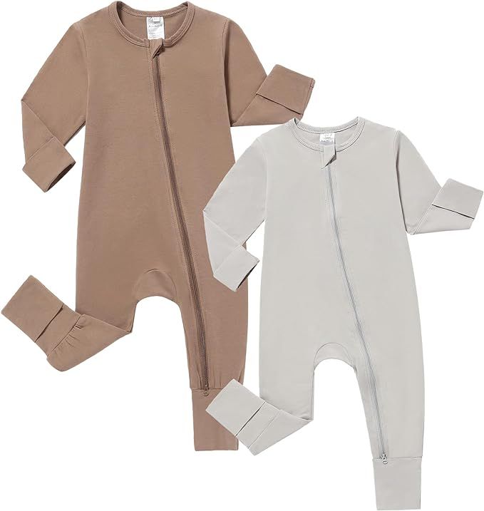 JunNeng Baby Boy Girl 2 Pack Short/Long Sleeve Rompers Infant Cotton 2-way Zippers Comfy Summer J... | Amazon (US)