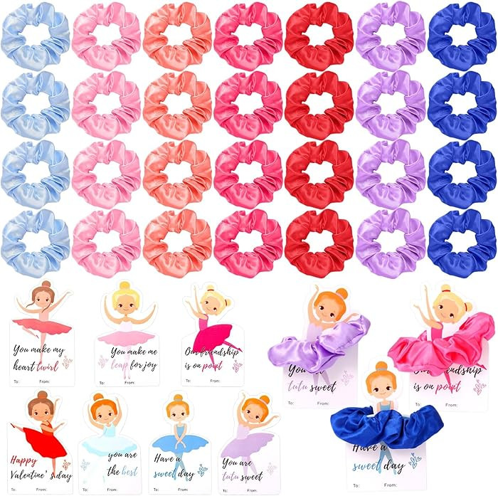 28 Pack Large Hair Scrunchies Valentines Cards Scrunchies Valentine Ballerina Party Tags Funny Va... | Amazon (US)