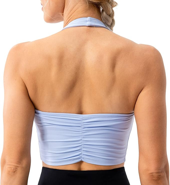 Lavento Women's Halter Sports Bra Pleated Longline Padded Yoga Crop Bras Top | Amazon (US)