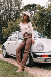 Sandy Faux Leather Pants - Chocolate Brown | Petal & Pup (US)