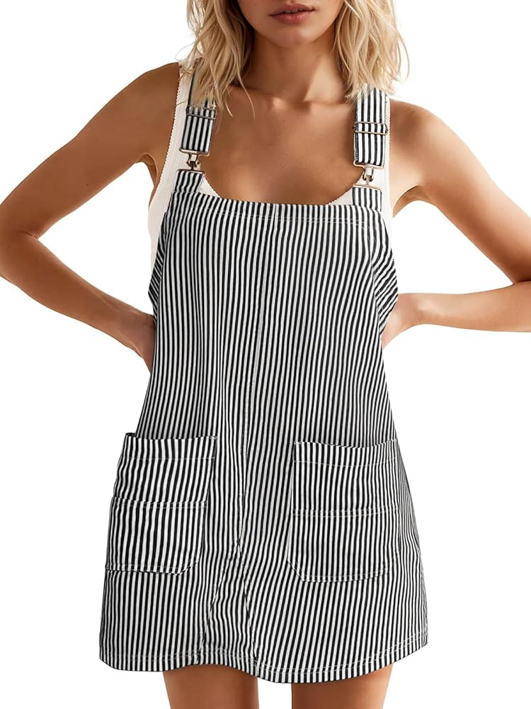 Yousify Womens Casual Denim Dress Summer Striped Overalls Romper Adjustable Straps Sleeveless Jea... | Amazon (US)