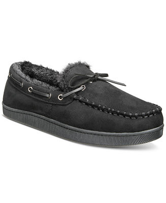 Club Room Men's Faux-Suede Moccasin Slippers with Faux-Fur Lining, Created for Macy's - Macy's | Macy's