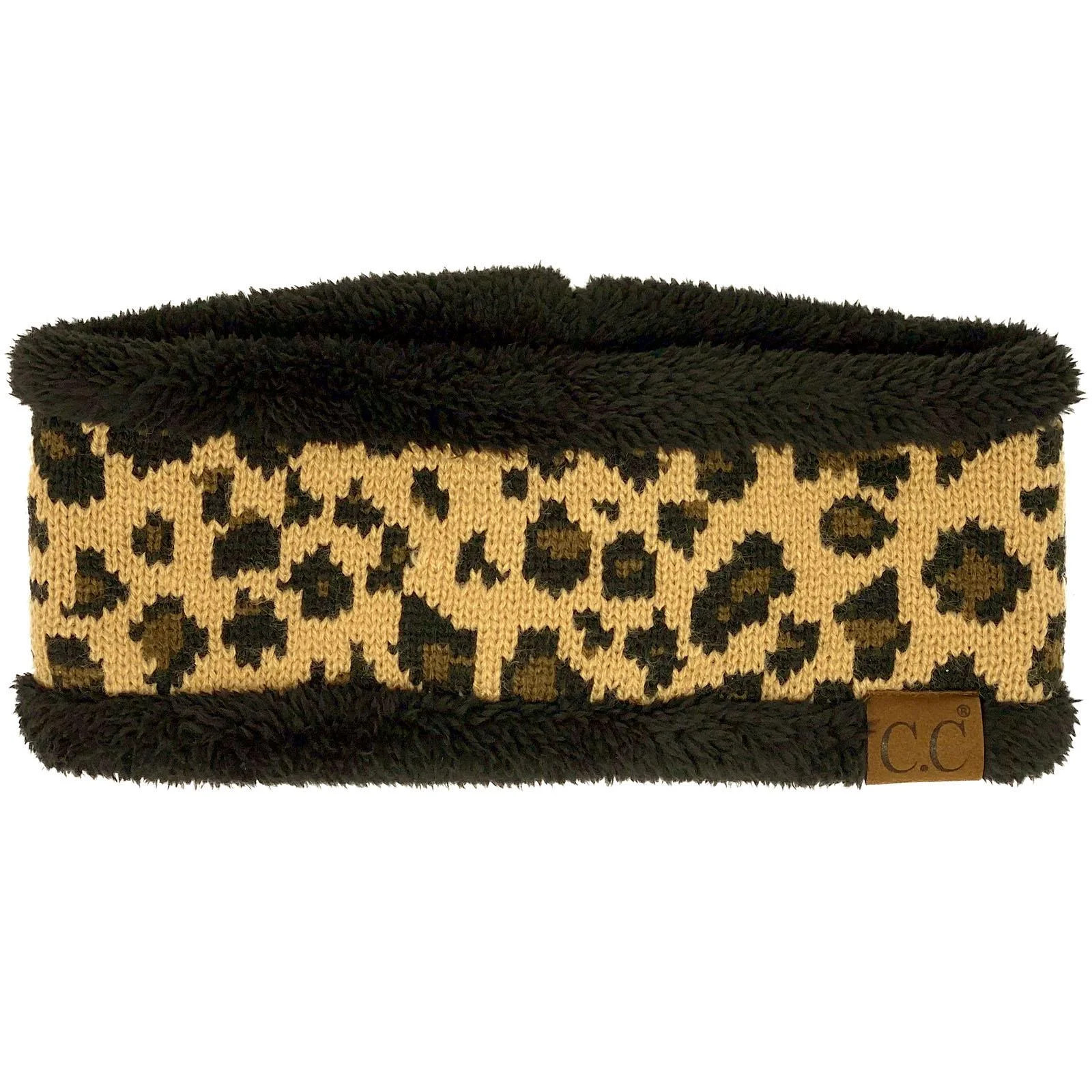 Winter CC Sherpa Polar Fleece Lined Thick Knit Headband Headwrap Hat Cap, Leopard Black | Walmart (US)