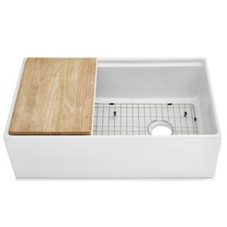 SINKOLOGY Bradstreet II Crisp White Fireclay 33 in. Single Bowl Farmhouse Apron Workstation Kitch... | The Home Depot