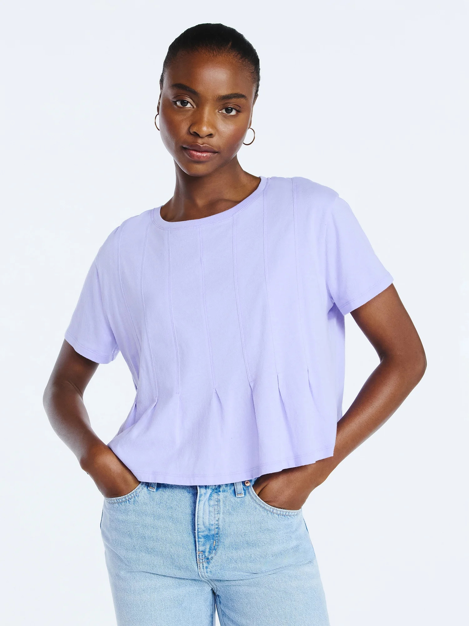 Scoop Women’s and Women's Plus Pleated Cropped Cotton Tee, Sizes XS-4X | Walmart (US)