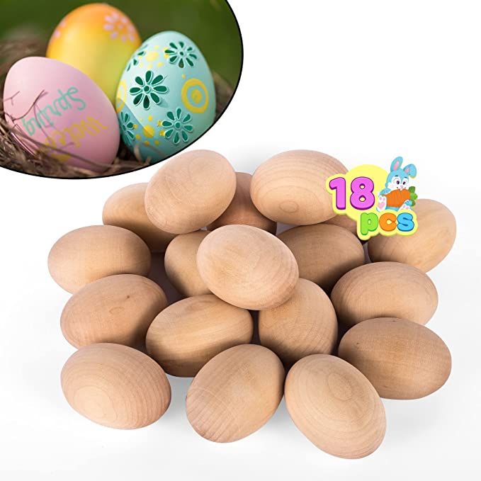 JOYIN 18PCS 2.36" Unpainted Easter Wooden Egg Fake Eggs for Easter Home Decor, Easter Egg Hunt, E... | Amazon (US)
