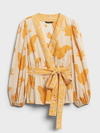 Balloon-Sleeve Wrap Top | Banana Republic (US)