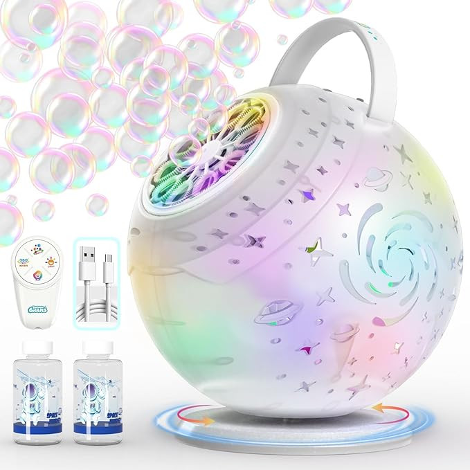 Rechargeable Bubble Machine - Bubble Maker for Kids with 90°/360° Rotation, Remote, Make Larger... | Amazon (US)