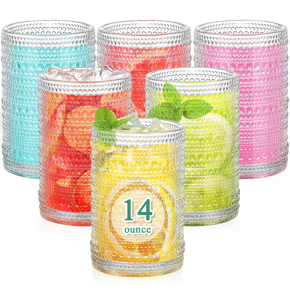 GPED 14 oz Vintage Hobnail Drinking Glasses ,Hobnail Glass Cups Set of 6, Embossed Water Tumbler,... | Walmart (US)