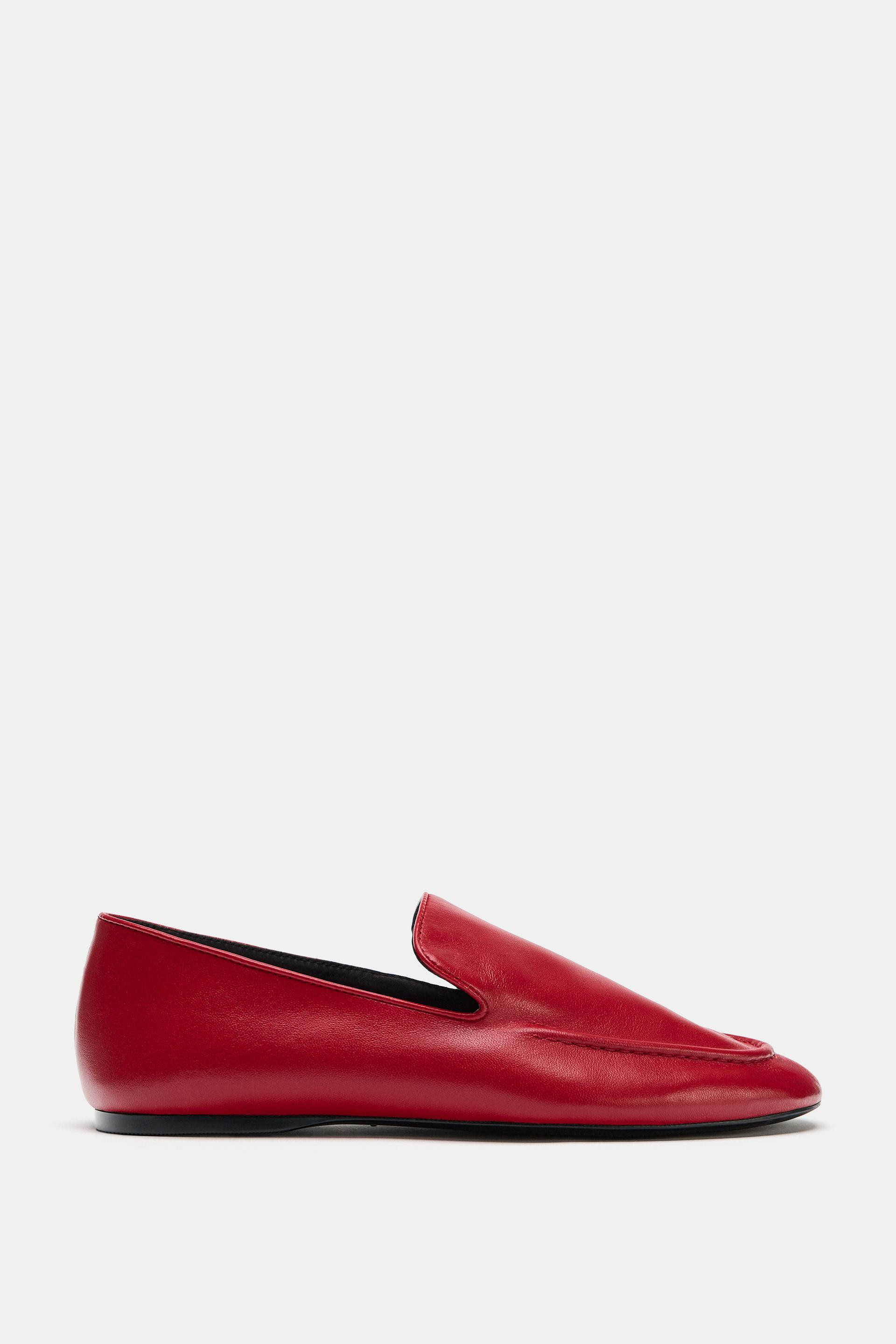 Zara - Leather Loafers - Red - 9 - Woman | Zara US