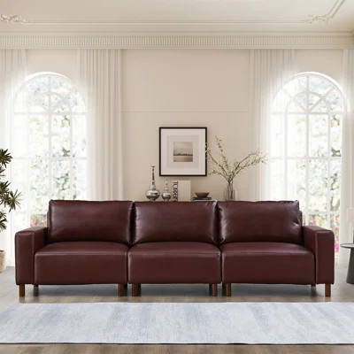 112" Luxury PU Leather Sofa For Living Room | Wayfair North America