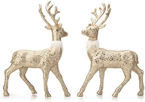 ARCCI Reindeer Decorations Standing Christmas Figurines Deer, Gold Glitter Holiday Reindeer (Cham... | Amazon (US)