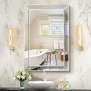 Mirror on Mirror Wall Mirror for Bathroom, 24" x 36" Rectangular Frameless Bathroom Vanity Mirror... | Amazon (US)