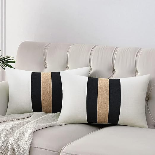 JASEN Black and White Throw Pillow Covers 12x20 Farmhouse Boho Lumbar Decorative Pillow Covers fo... | Amazon (US)