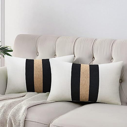 JASEN Black and White Throw Pillow Covers 12x20 Farmhouse Boho Lumbar Decorative Pillow Covers fo... | Amazon (US)