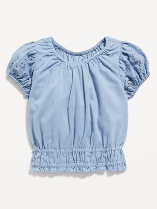 Short-Sleeve Eyelet-Trim Smocked Top for Toddler Girls | Old Navy (US)