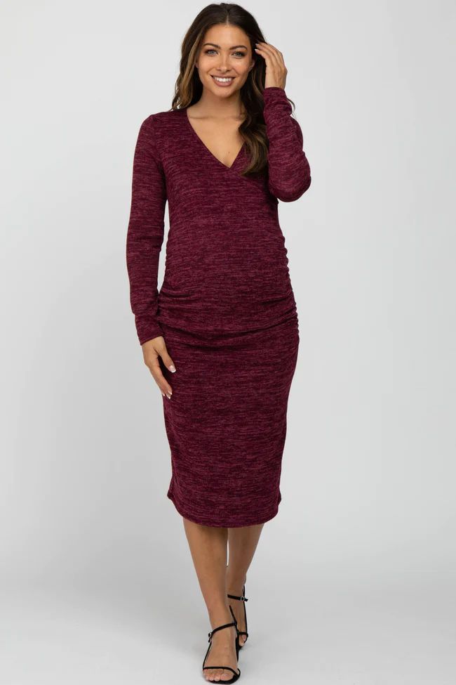 Burgundy Heather Wrap Fitted Maternity Dress | PinkBlush Maternity