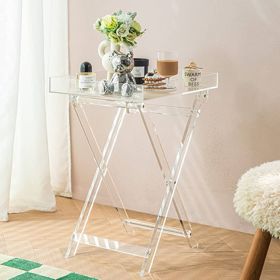 PIOJNYEN Acrylic Folding Tray Table, Clear Acrylic Side End Table Serving Table Transparent Plast... | Amazon (US)