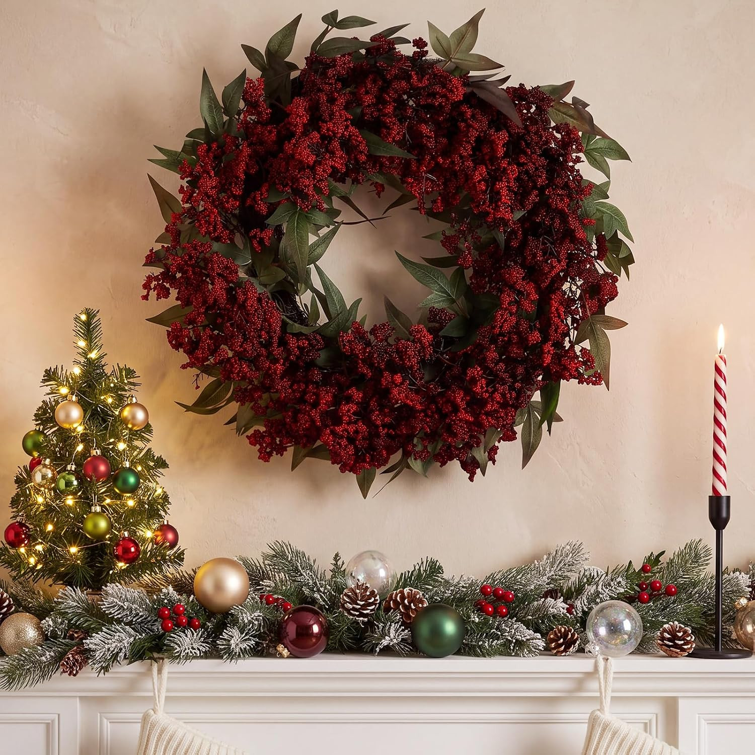 21 Inch Fall Wreaths for Front Door Autumn Berry Wreath, Burgundy | Amazon (US)