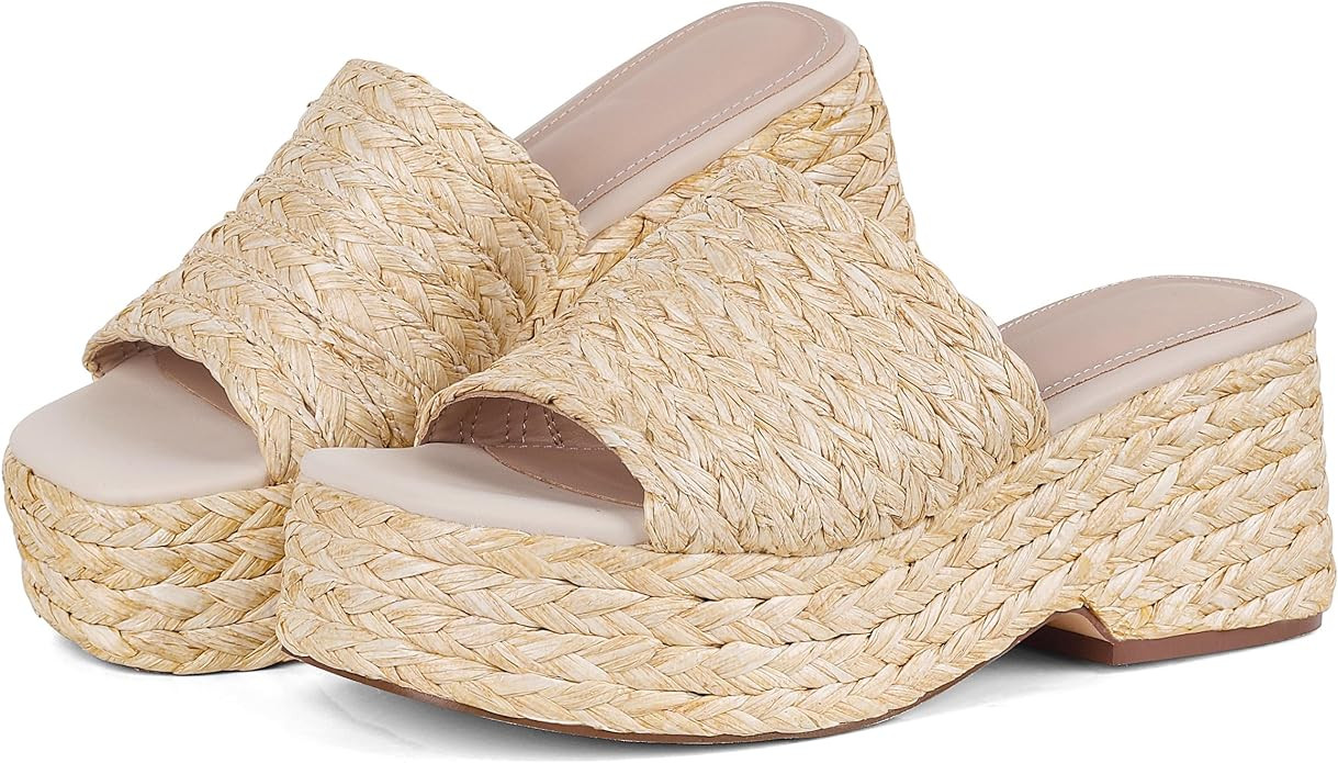 Platform Slip on Espadrille Sandals for Women Wedges Slides Bohemia Sandals Flatform Open Toe Bea... | Amazon (US)
