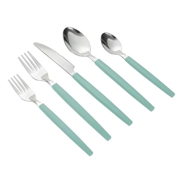 Mainstays 49-piece Stainless Steel and Plastic Flatware Set with Tray, Aquifer/Teal - Walmart.com | Walmart (US)