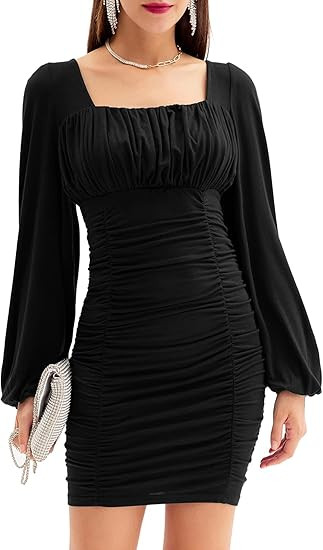 Women's Sexy Bodycon Double Spaghetti Strap Ruched Midi Club Dresses | Amazon (US)