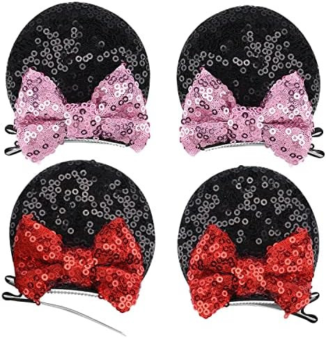 2 Pairs Mouse Ears Hair Clip , Mouse Hair Barrettes Bow Ear Clip for Theme Birthday Party Favor Deco | Amazon (US)