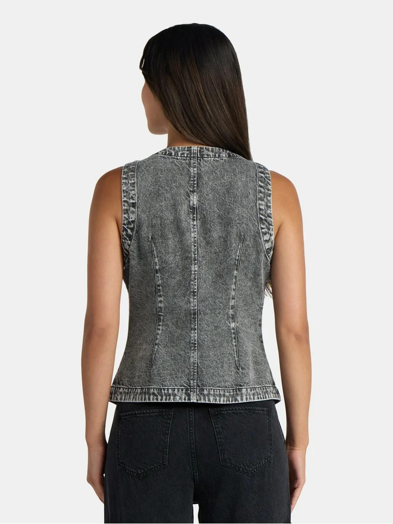 Time and Tru Women's Button Up Denim Vest, Sizes XS-XXXL | Walmart (US)