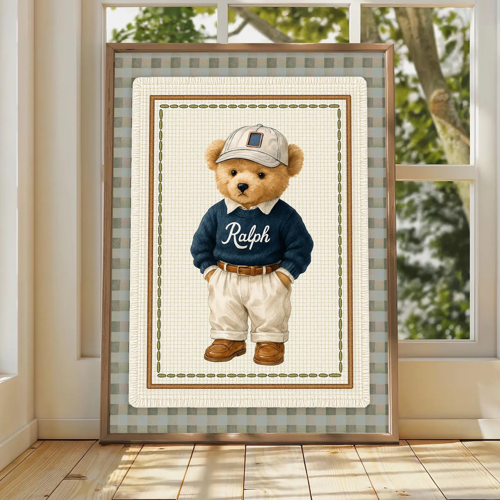 Vintage Polo Bear, Ralph Teddy Bear in Sweater Wall Art Print for Nursery, Ralph Lauren Dark Blue... | Etsy (US)