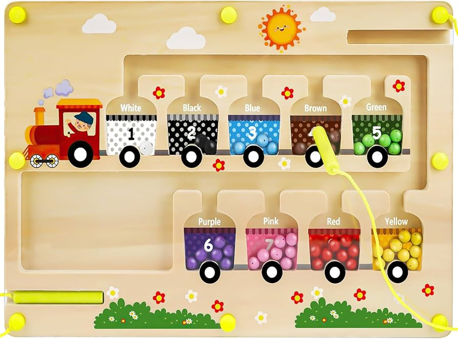 Magnetic Color & Number Maze Board, Montessori Wooden Color Sorting Learning Counting Puzzle Boar... | Amazon (US)