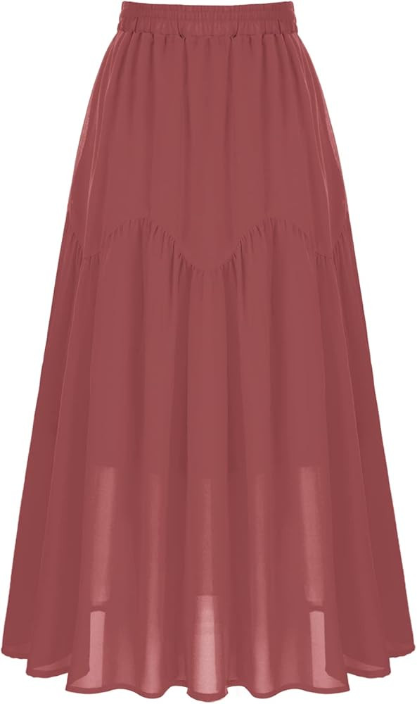 Belle Poque Women's Summer Flowy Skirt High Elastic Wasit Midi Tiered Skirt 2023 | Amazon (US)