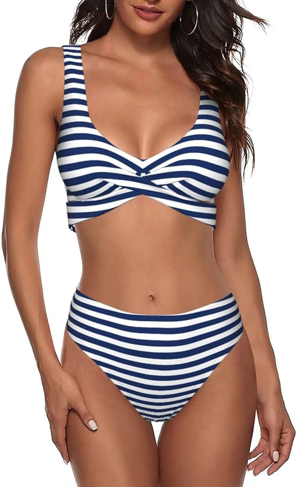 Bikini Set for Women Two Piece Swimsuit Print Sexy High Waisted Swimwear V Neck Cheeky Bathing Su... | Amazon (US)