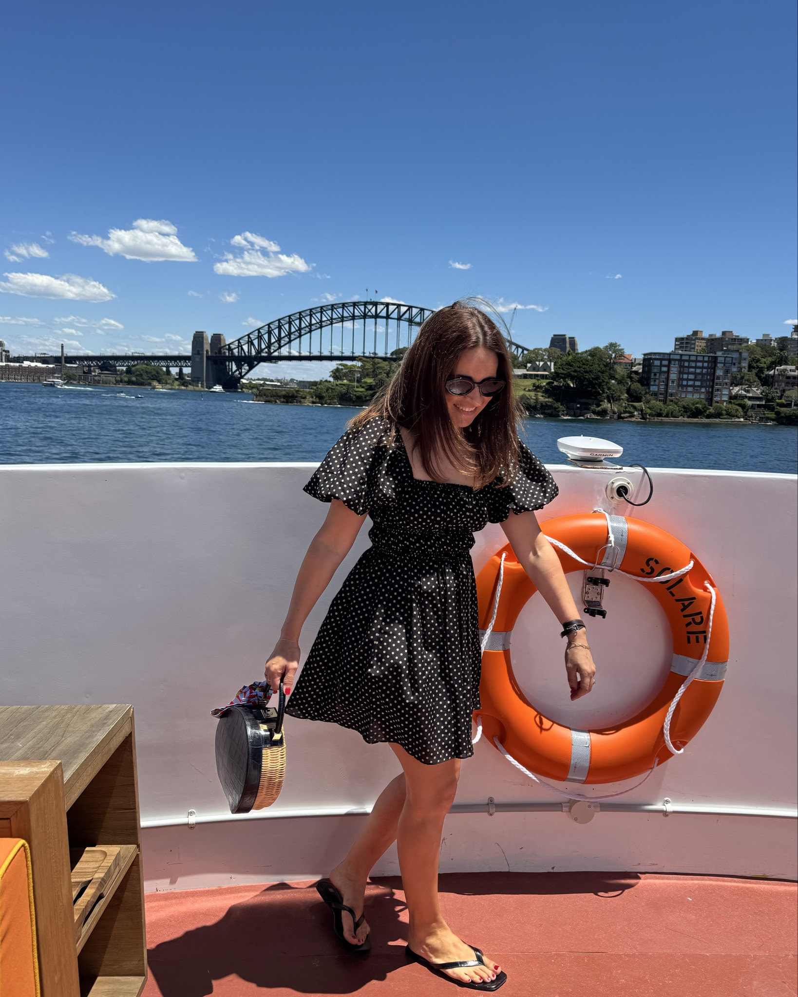 Boating in polka dots. Matteau dress size 2, Toteme flats, Gucci sunnies, Sparrows Weave bag, Hermes scarf. 

#LTKspring #LTKsummer #LTKaustralia