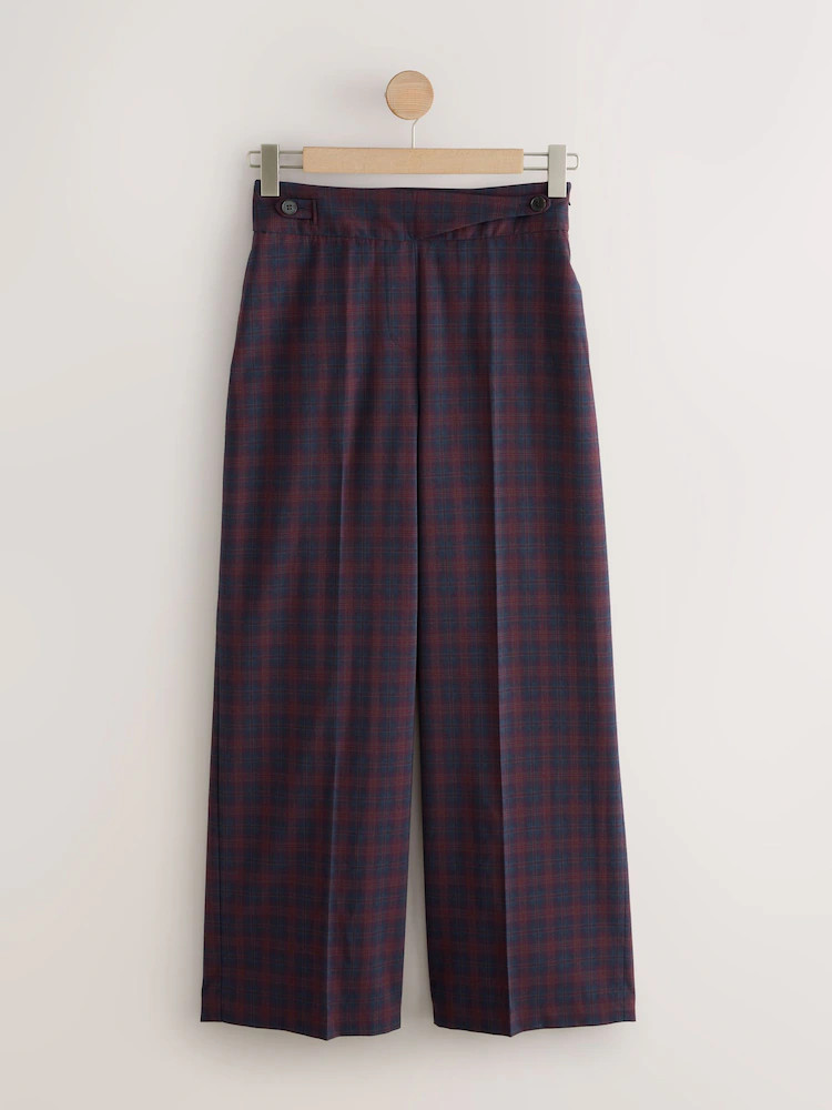 Burgundy/Blue Check Wide Leg Tailored Trousers | Next EU