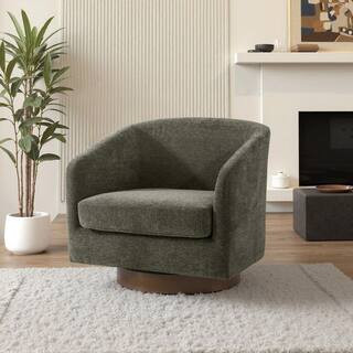 Tan Chenille Upholstered 360° Swivel Arm Chair With Wood Base (Set of 1) | The Home Depot