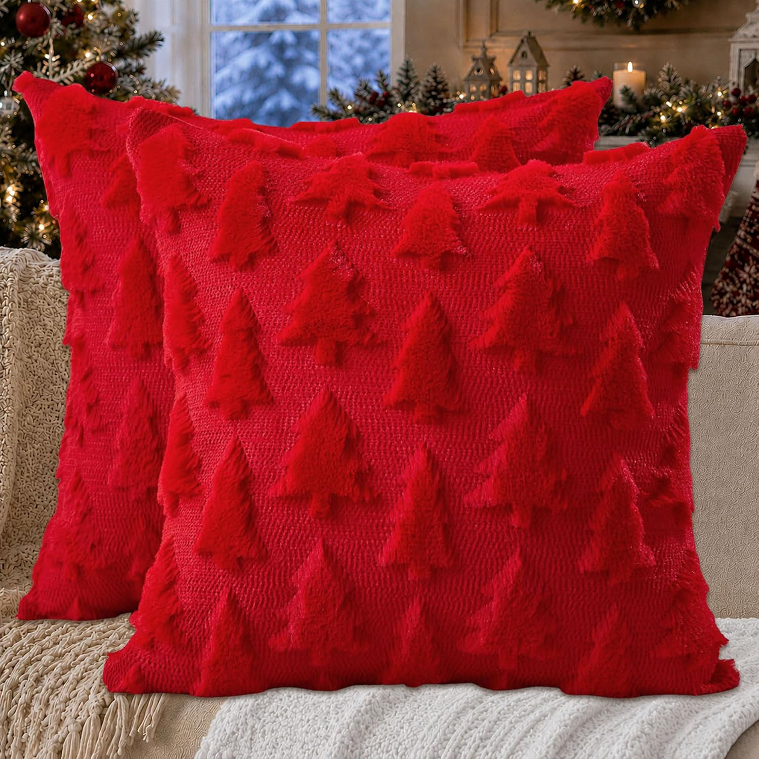 DFXSZ Christmas Tree Pillow Covers 18x18 Set of 2 Christmas Decor Red | Amazon (US)