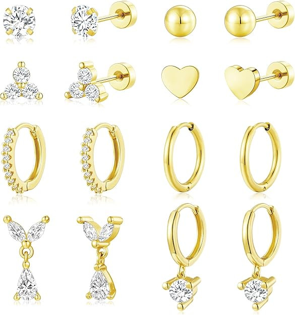 Adoyi 9 Pairs Gold Hoop Earrings Set for Womens Twisted Huggie Hoops Earrings 14K 18K Gold Plated... | Amazon (US)