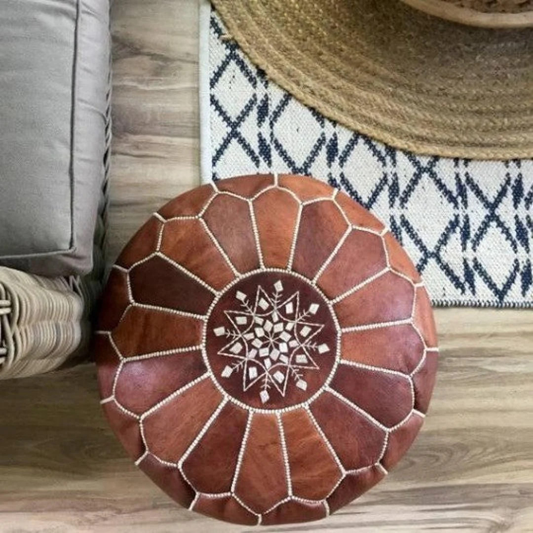 Pouf Moroccan leather pouf, Moroccan Ottoman pouf, moroccan pouffe brown, Moroccan vintage, leath... | Etsy (US)