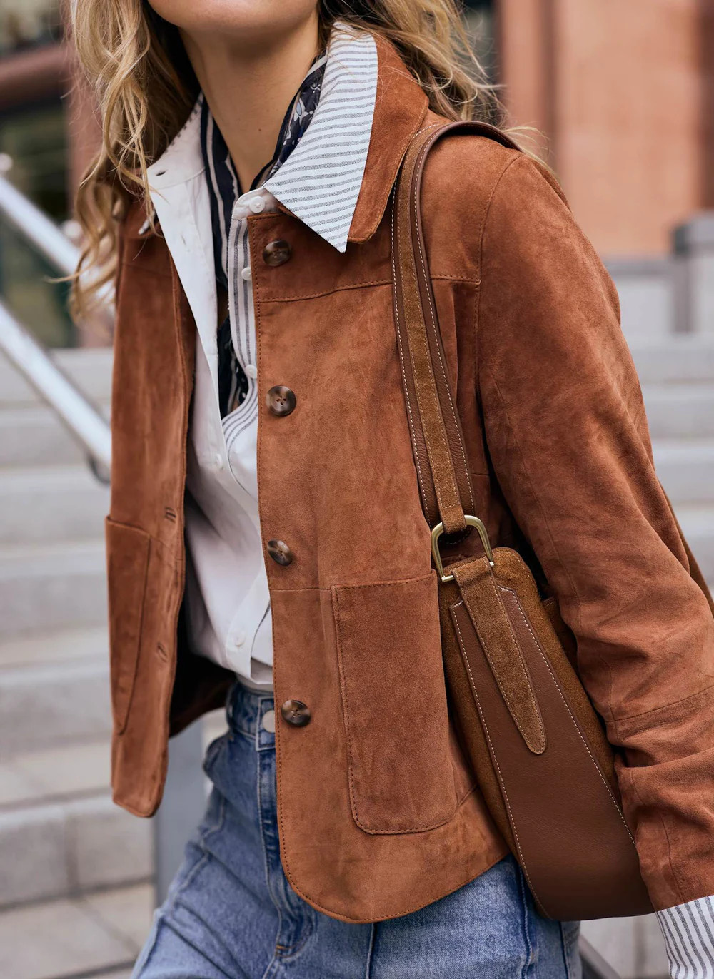Tan Suede Pocket Detail Jacket | Mint Velvet