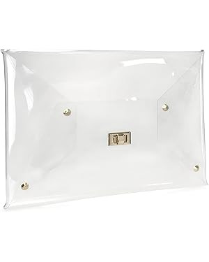 HOXIS Large Size PVC Clear Envelope Clutch Gold Chain Crossbody Bag Women's Purse | Amazon (US)
