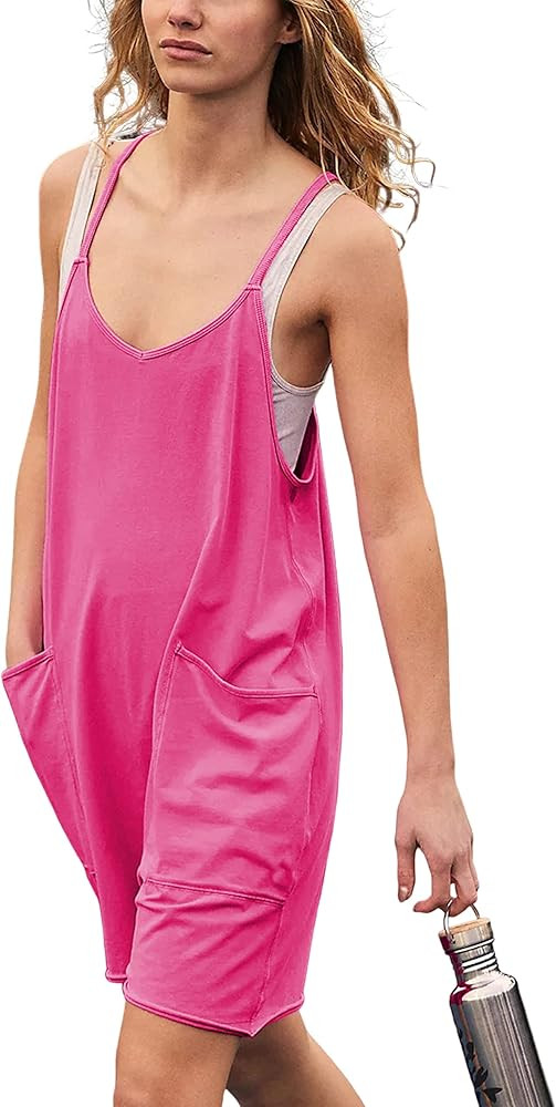Seetaa Womens Rompers Overall Shorts Stretchy Adjustable Straps Big Side Pockets Short Jumpsuits | Amazon (US)