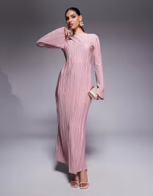 ASOS DESIGN low back plisse maxi dress with angel sleeves in light pink | ASOS | ASOS (Global)