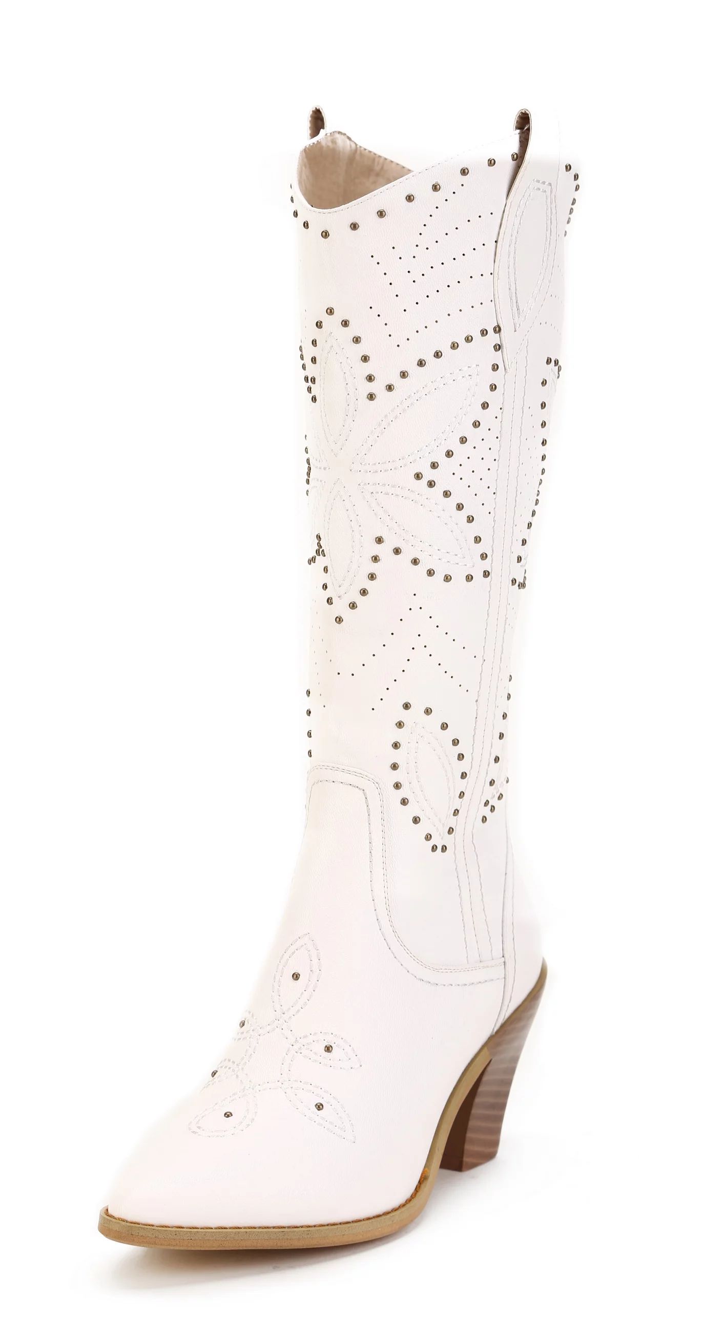 Ferwind Women's Knee-High Cowboy Western Boots Stich and Studded Patterns Female Adult Off White ... | Walmart (US)