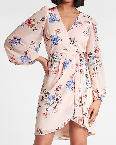 Floral Faux Wrap Tulip Hem Dress | Express