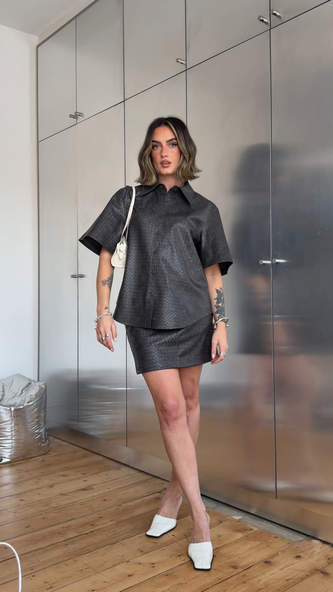 Faux leather shirt, faux leather skirt, black co-ord

#LTKuk #LTKeurope #LTKspring