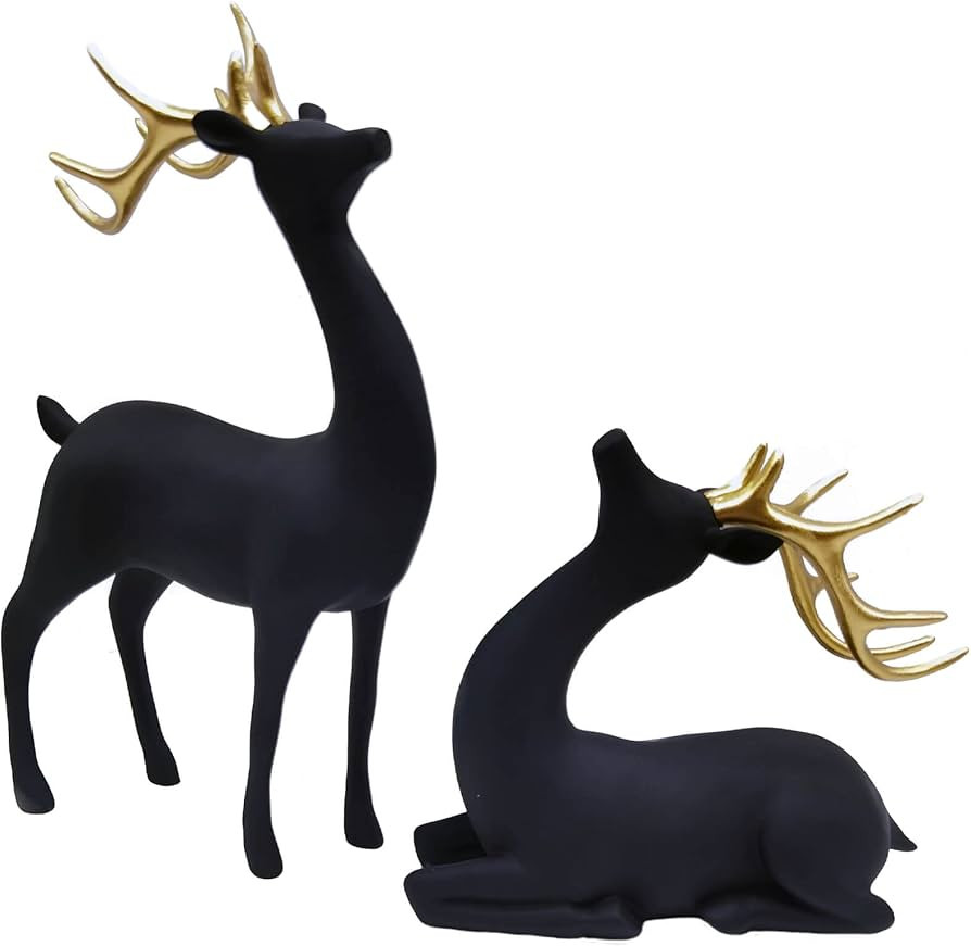 ELFWILL Resin Deer Reindeer Statue Sculpture, Nordic Style Matte Surface Sitting Standing Reindee... | Amazon (US)