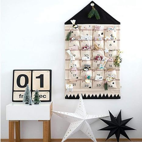 QUPA AM STORE Christmas Advent Calendar with Pockets Wall Hanging Bag for Home Xmas Countdown Dec... | Amazon (US)
