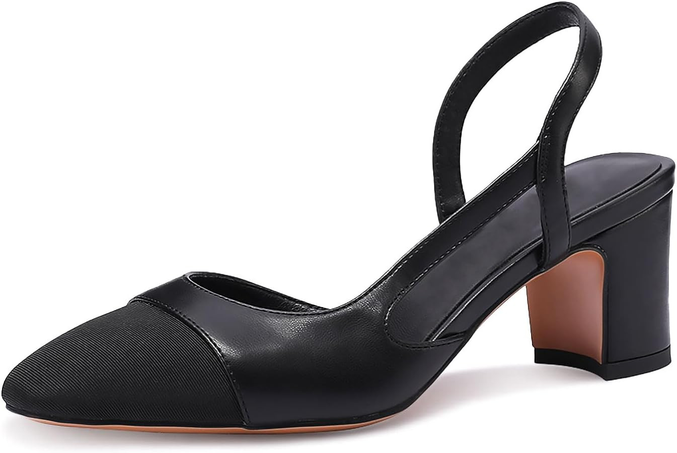 MIRAAZZURRA Women Sling Back Pumps Chunky Heels Sexy Splicing Round Toe Casual Wedding Shoes for ... | Amazon (US)