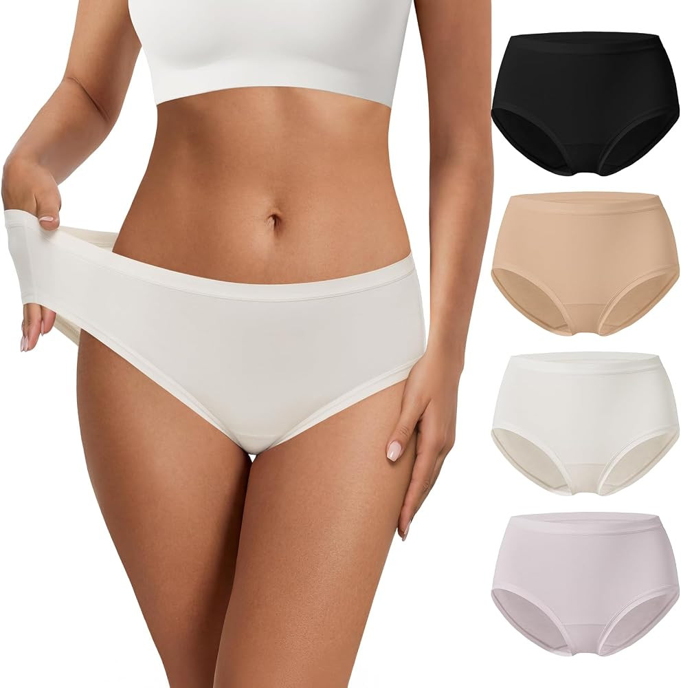 NIASOUL Women's Modal Underwear Seamless Soft Full Coverage Panties Briefs     Mid Waist Fit, Str... | Amazon (US)