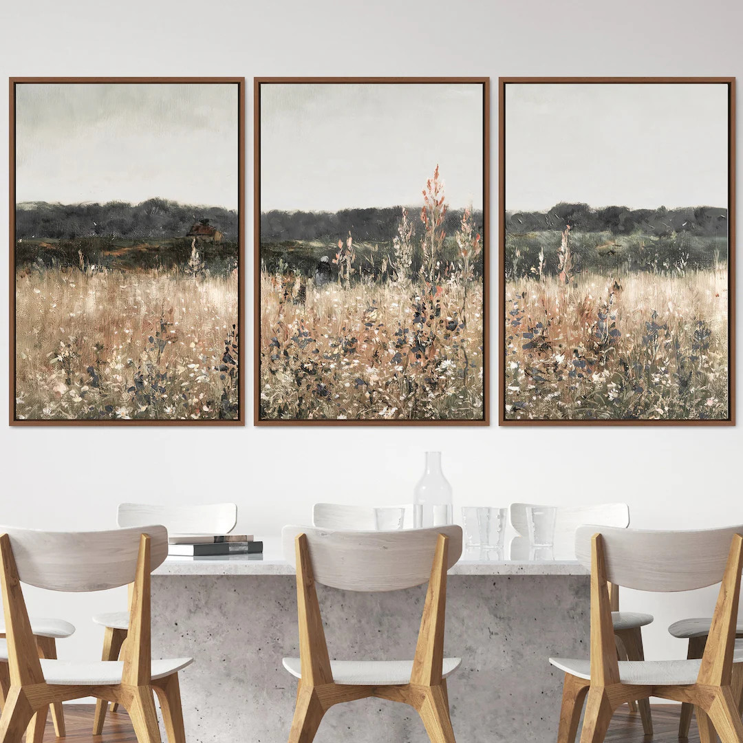 3 Piece Canvas Wall Art Set, Landscape Wall Art Wildflower Field Oil Painting Large Wall Art Prin... | Etsy (US)